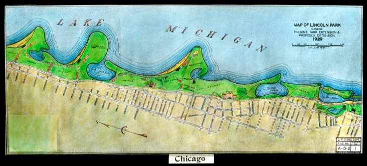 08 - Lakefront Plan-Lincoln Park showing present park extension and proposed extension, 1929